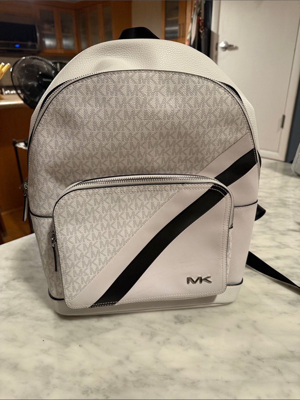 Michael Kors Cooper Commuter Backpack White Black MK Logo Laptop Travel Bag